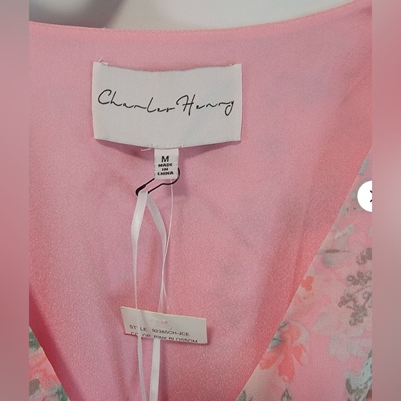 Charles Henry Ruffle Sleeve Floral Faux Wrap Dress In Pink Blossom Size M - Picture 5 of 6